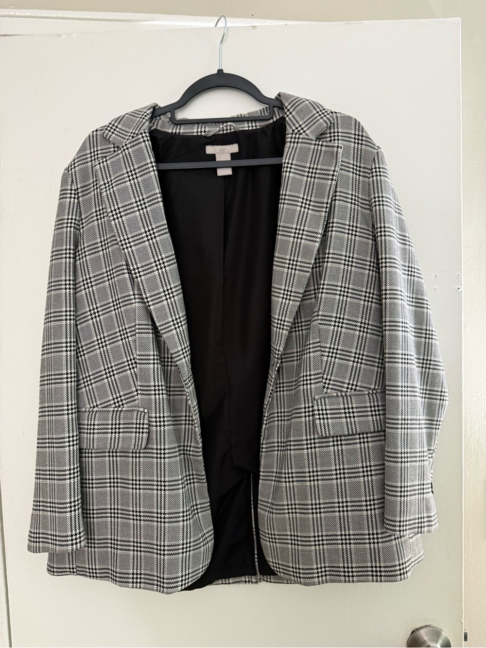 H&M Black & White Plaid Men's Blazer - Single-Breasted Sport Coat